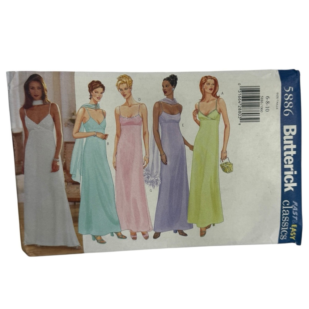 Butterick 5886 Misses Dress Scarf Evening Bridal Gown Size‎ 6-10  Pattern CUT